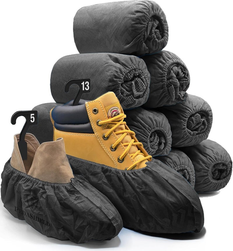 PedaShield Store 110 Premium Thick Extra Large Disposable Boot & Shoe Covers XL, Non Slip Black Booties, Water Resistant Foot Protectors, Construction Durable 42GSM for Indoors Outdoors, US Men 13, Women 15 - Image 1